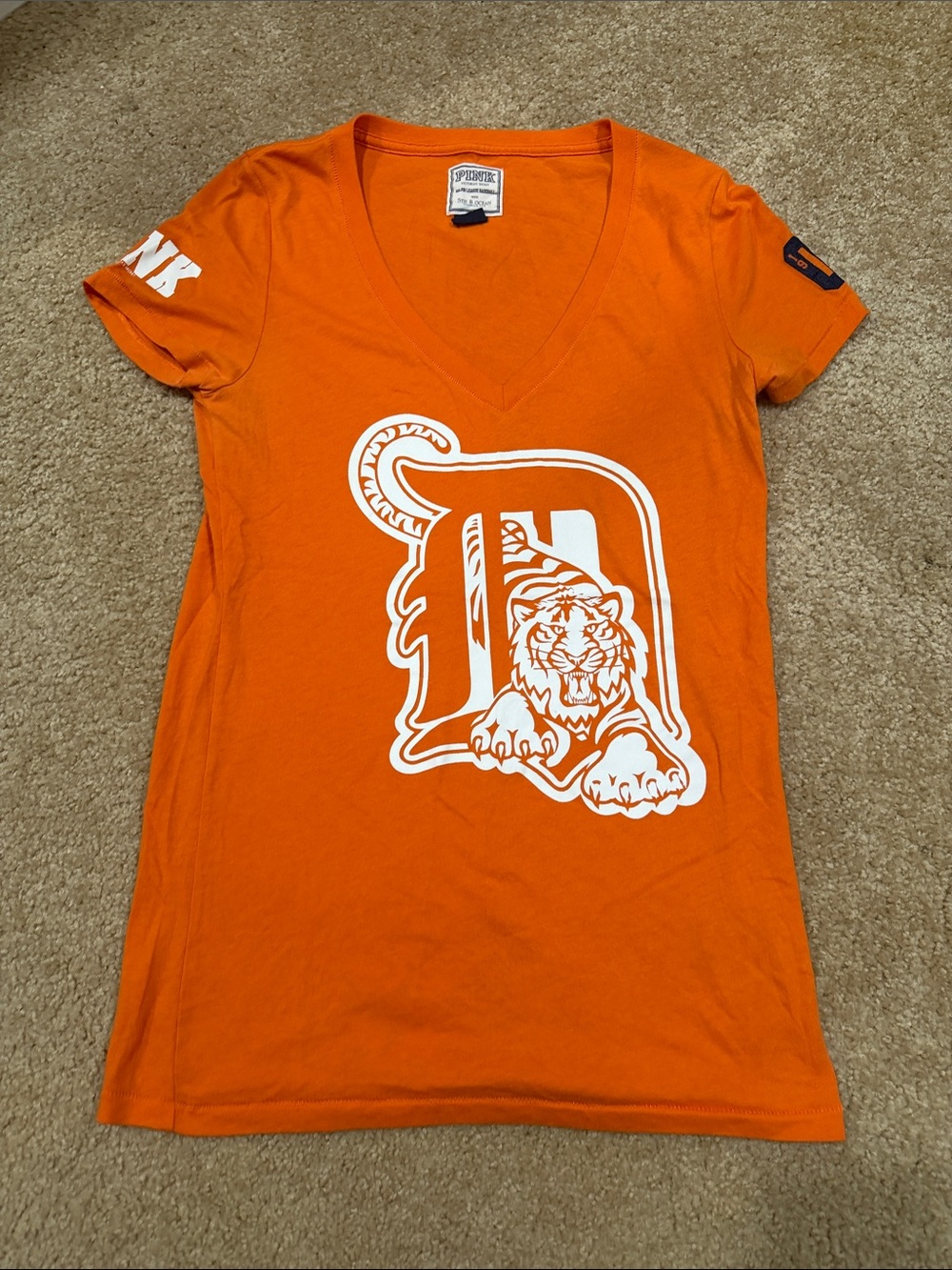 PINK Victoria's Secret Orange Crew Neck Tee with Navy Label